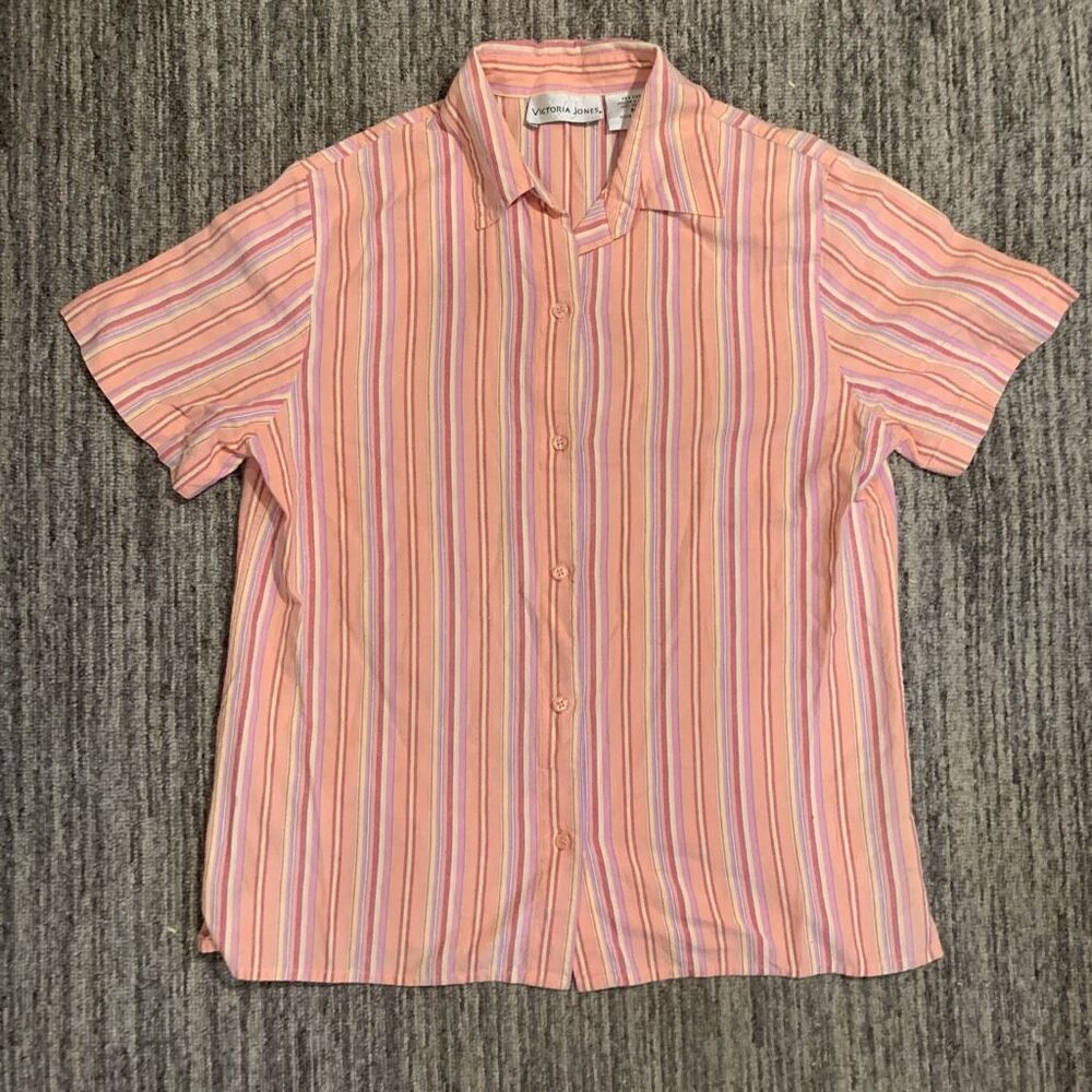 Vintage Victoria Jones Shirt Set Womens Medium Button Down Top and‎ Tank Stripes